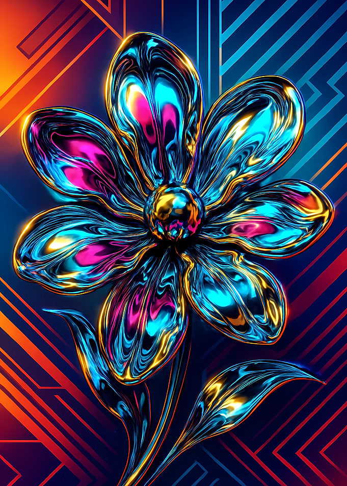 Metallic Flower with Geometric Background