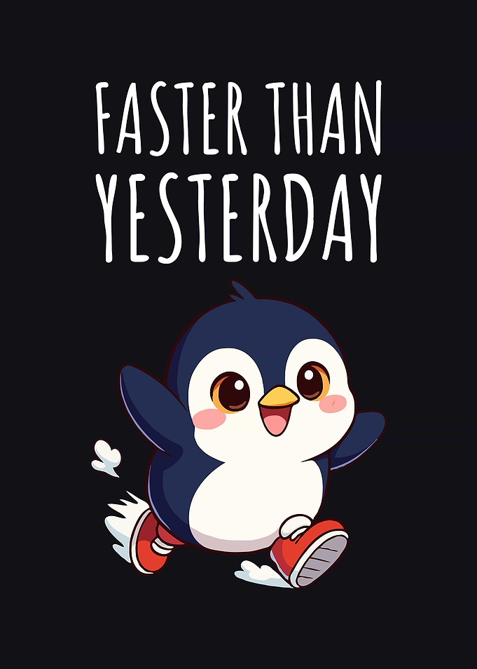 Faster Than Yesterday Penguin Cartoon