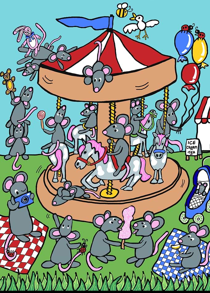 Cartoon Mice on the FunFair Carousel