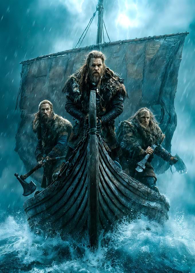 Vikings on a Stormy Sea Voyage
