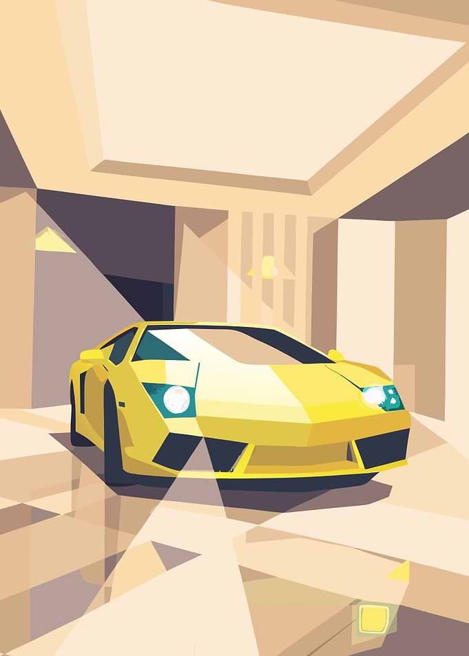 Yellow Car in Garage Digital Art