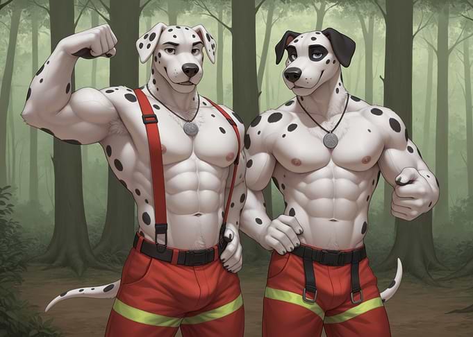 Dalmatian Firefighter Furry Duo