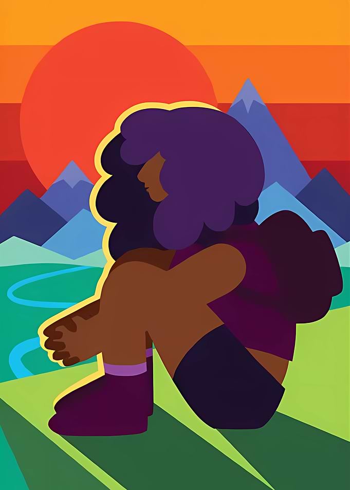 Contemplative Figure in Mountain Landscape