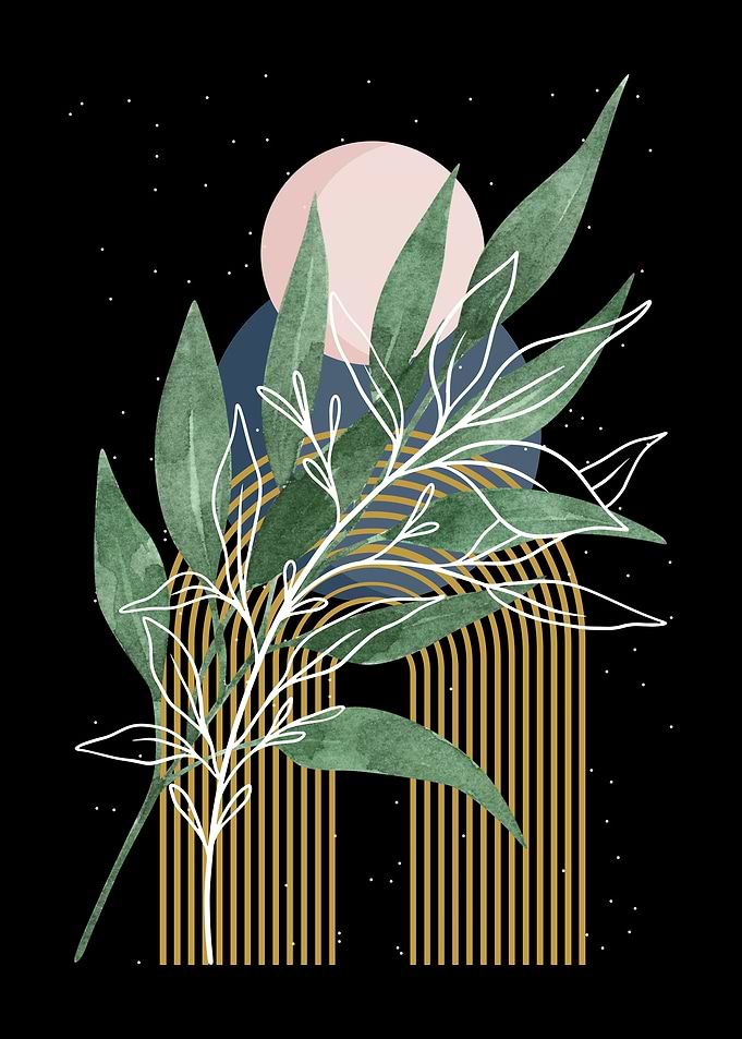 Botanical Abstract Art with Geometric Elements