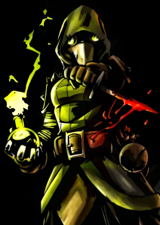 Hooded Figure with Potion and Dagger