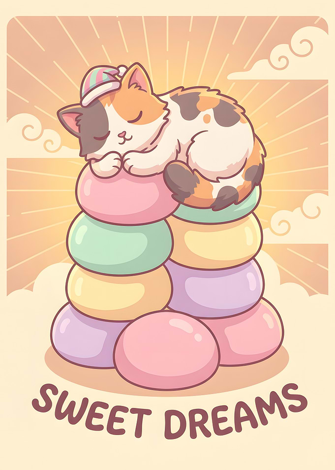 Sweet Dreams Cat on Candy Tower
