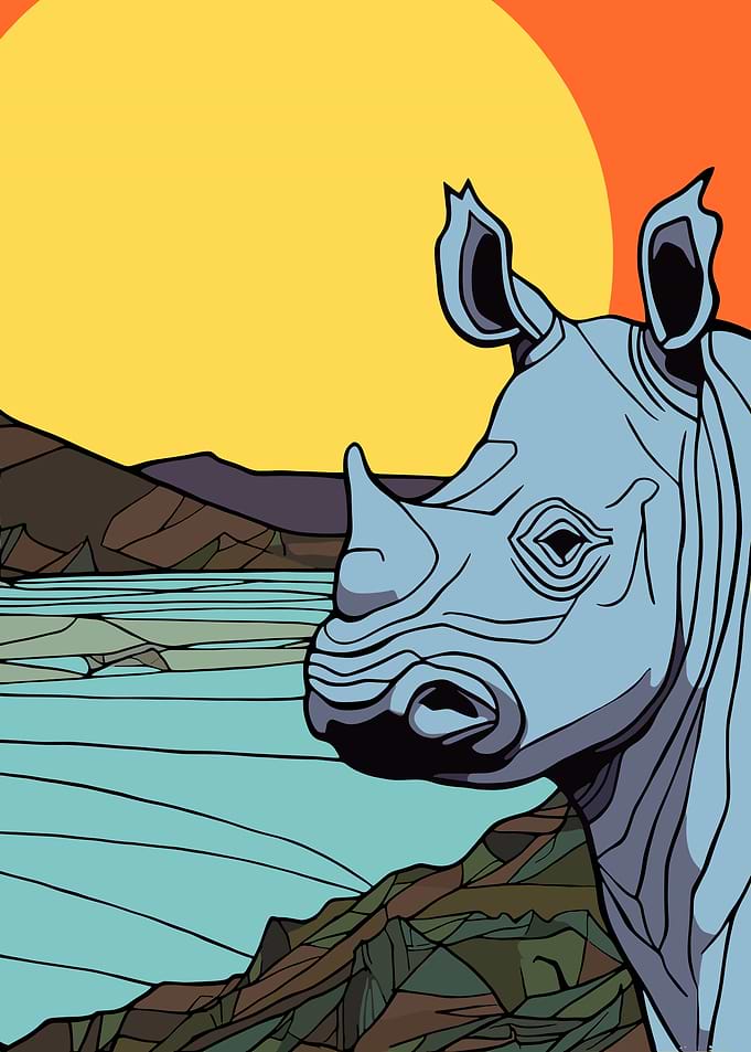 Stylized Rhino Landscape Illustration