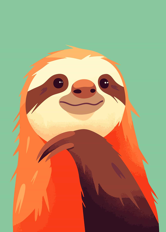 Cute Funny Sloth Portrait Minimalist Art