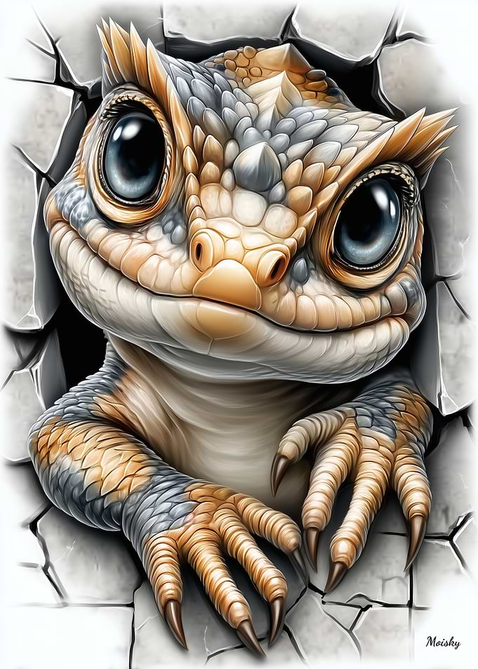 Baby Dragon Breaking Through Wall Art
