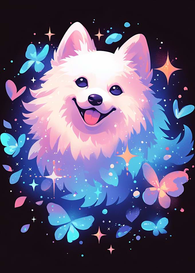 Cute Dog with Butterflies and Stars