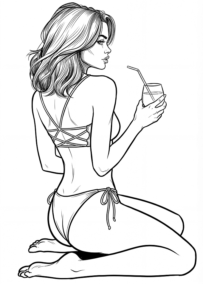 Woman in bikini with drink illustration
