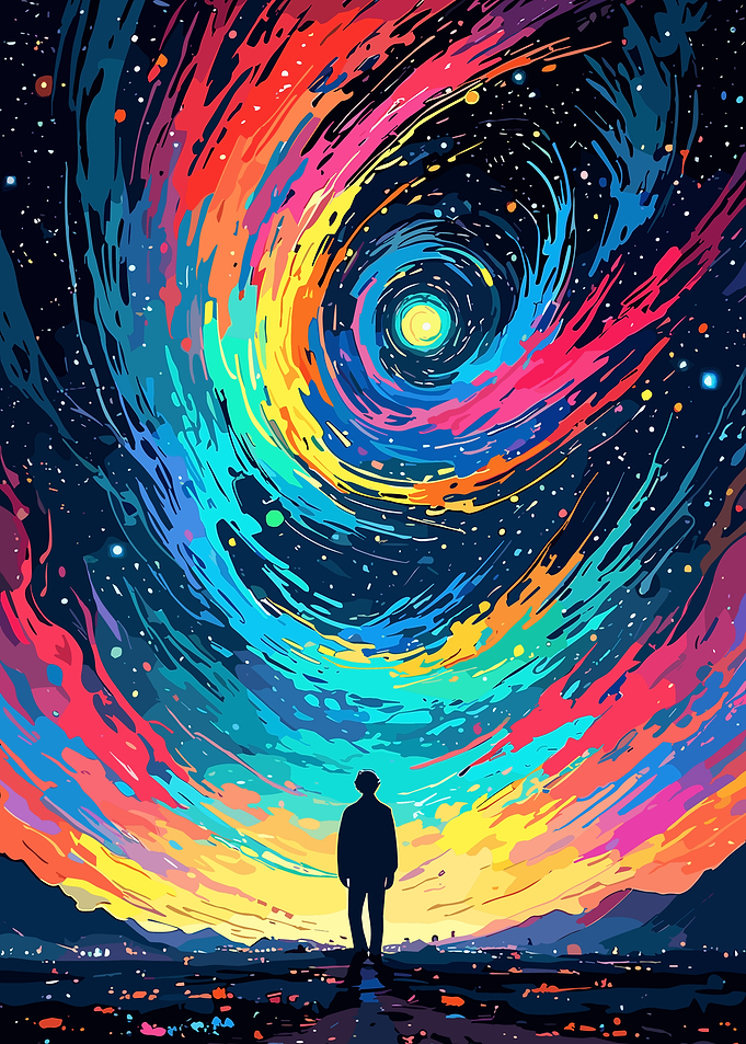 Colorful Cosmic Sky Silhouette