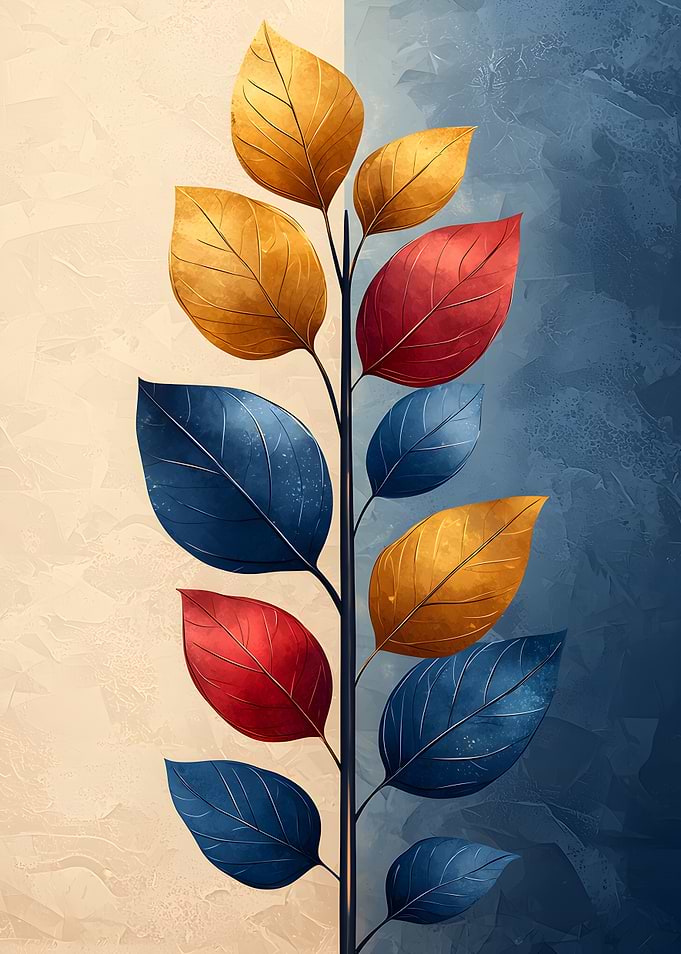 Colorful Leaves on Split Background