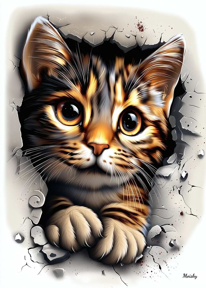 Cute Kitten Breaking Through Wall Art