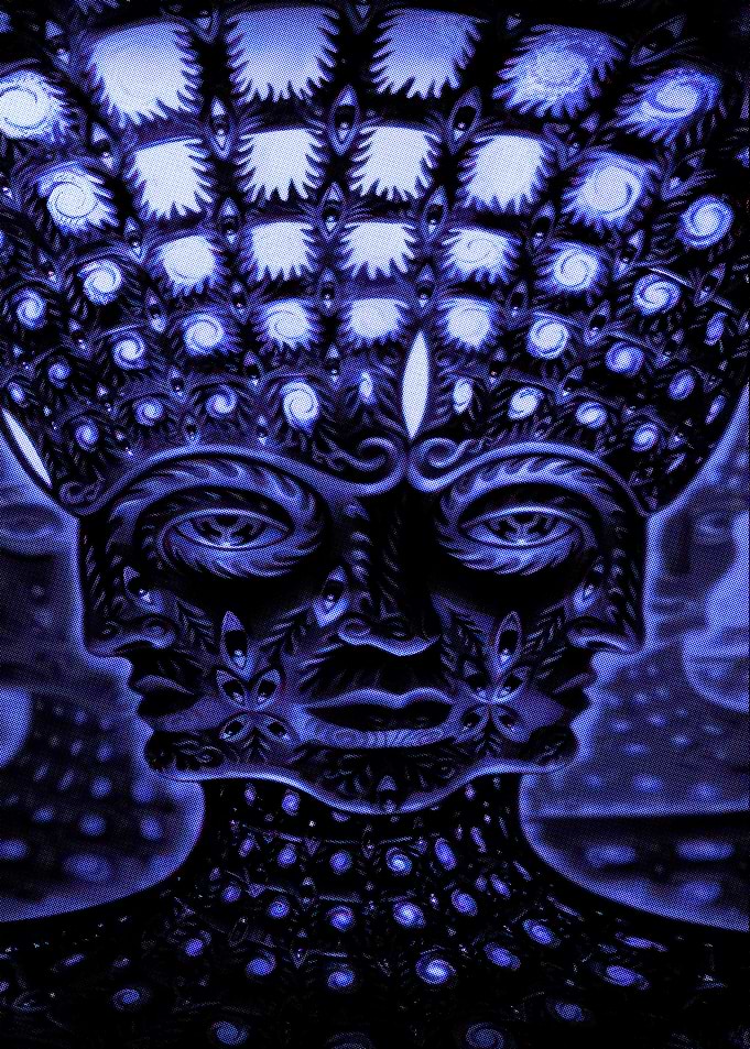 Abstract Blue Face with Intricate Details