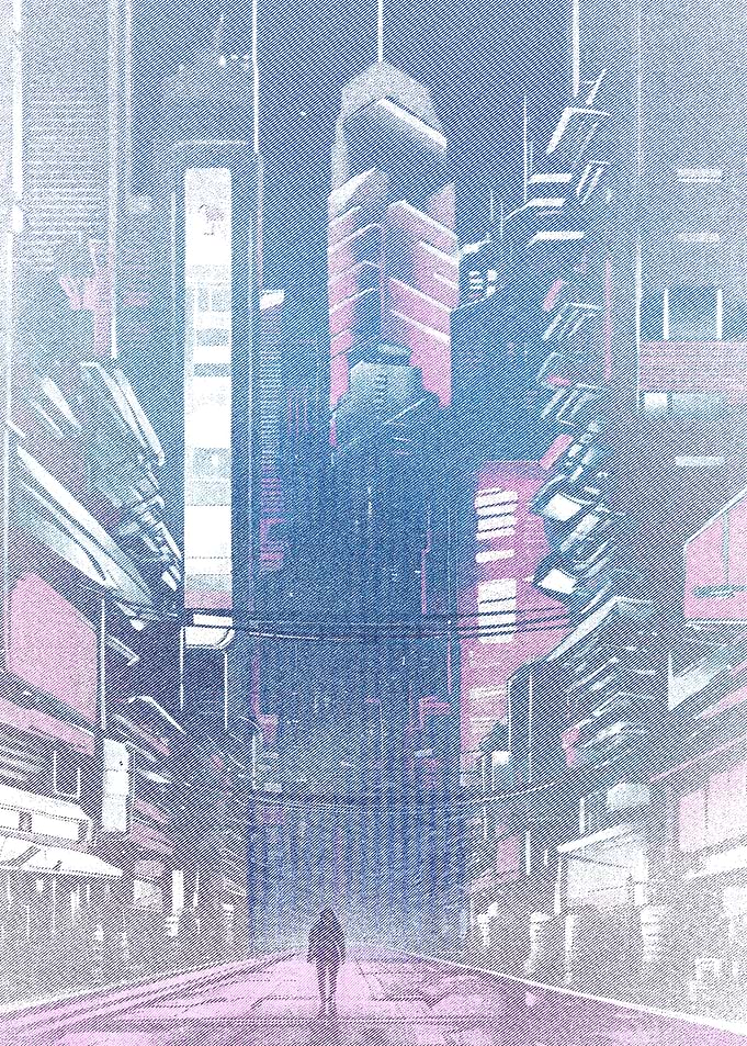 Cyberpunk Cityscape with Lone Figure