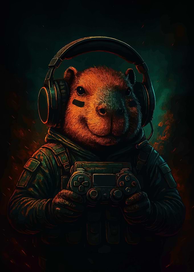 Capybara Gamer with Headset and Controller