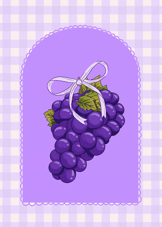 Purple Grapes with Bow Gingham