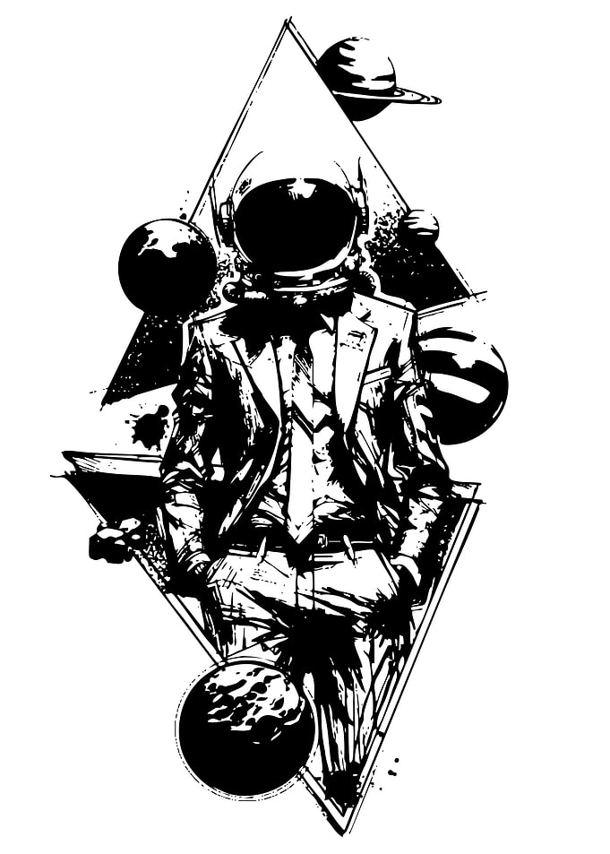 Astronaut in Suit with Planets