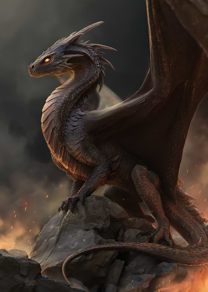 Dragon Perched on Rocks