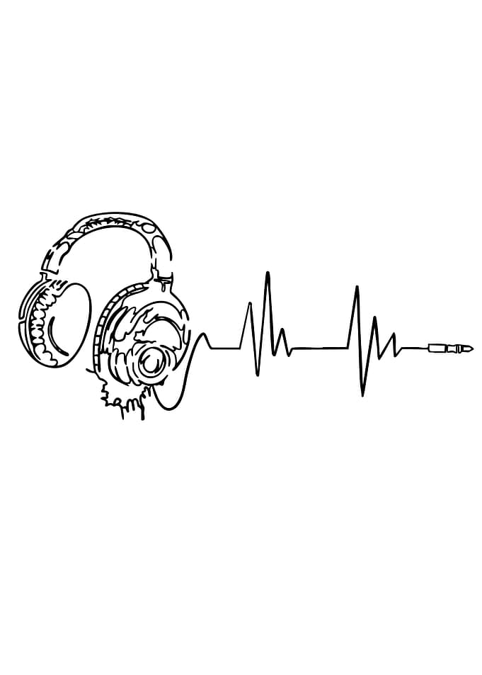 Headphones and Heartbeat Line Art