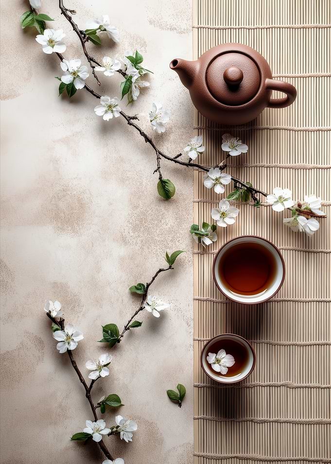 Tea Ceremony Still Life with Blossoms