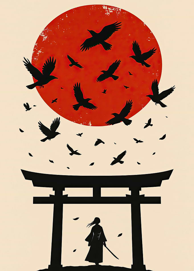 Samurai, Torii Gate, and Crows