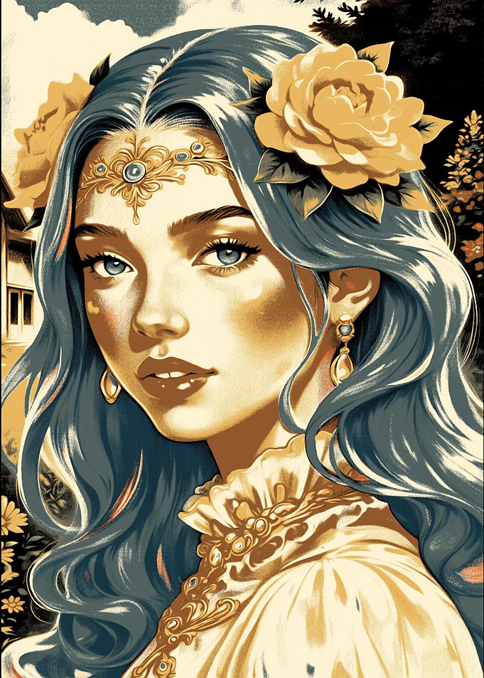 Elegant Woman with Floral Adornments Portrait