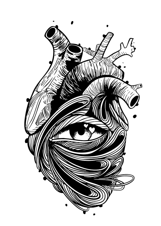 Anatomical Heart with Eye Illustration