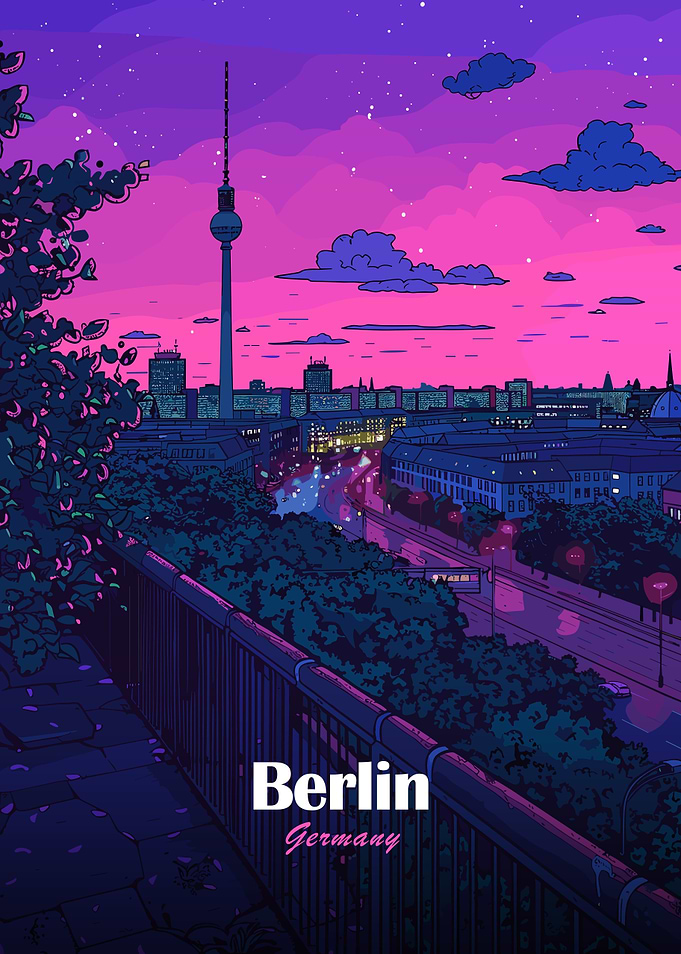 Berlin cityscape at dusk illustration