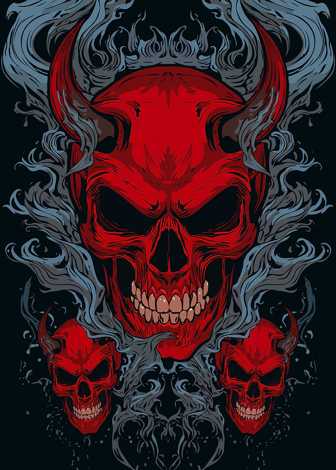 Red Devil Skulls with Smoke