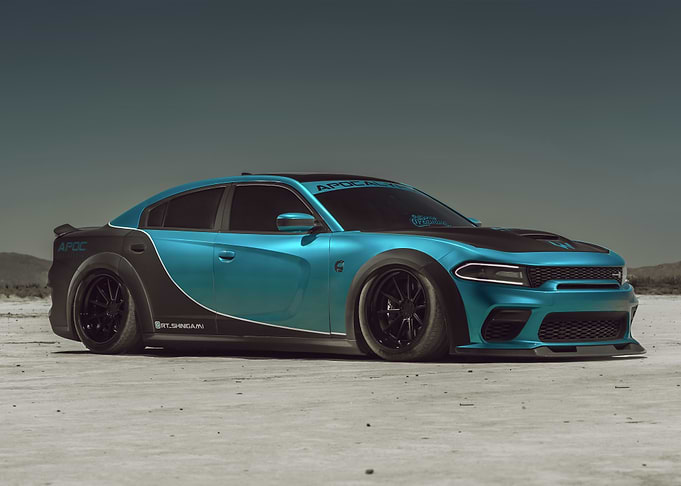 Custom Teal Dodge Charger on Salt Flats