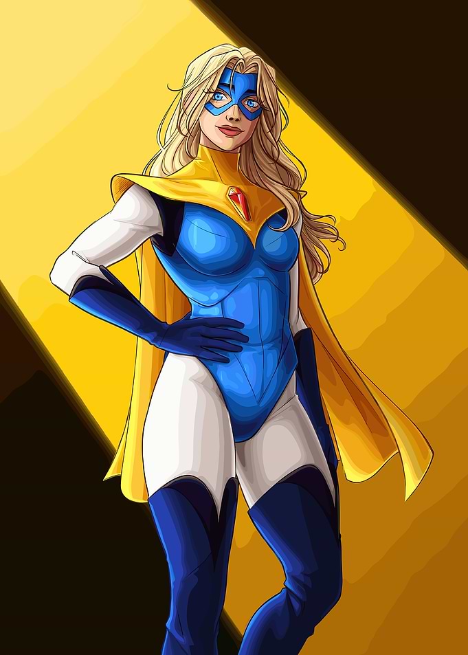 Blonde Superheroine with Cape and Mask