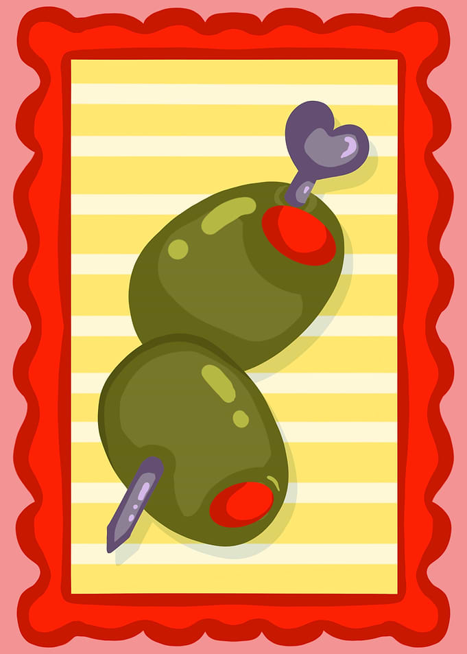Olive Skewer Cartoon Illustration