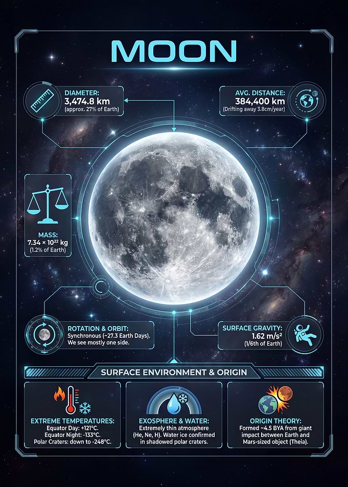 Moon infographic with facts and data