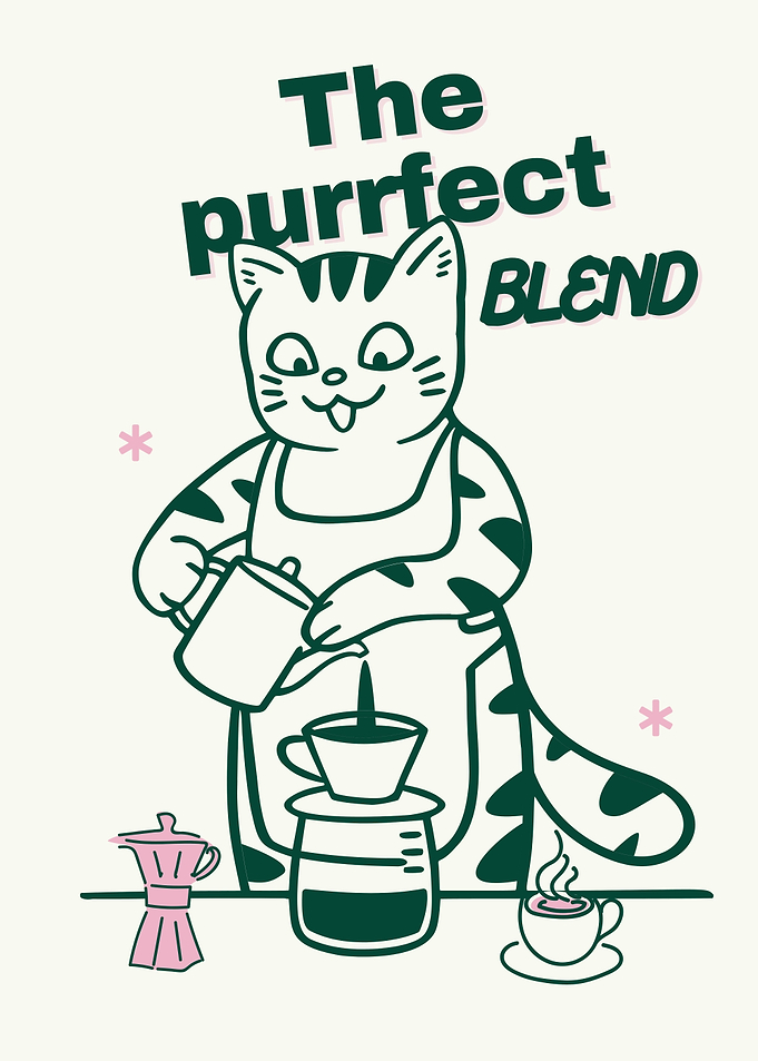 Purrfect Blend Cat Coffee Illustration