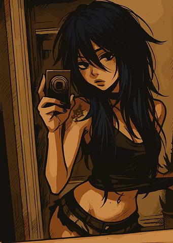 Anime Girl Selfie in Mirror