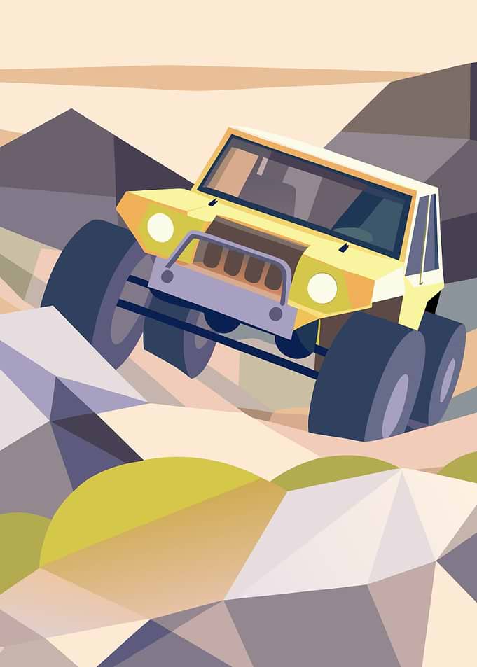 Yellow Off-Road Vehicle Polygon Art