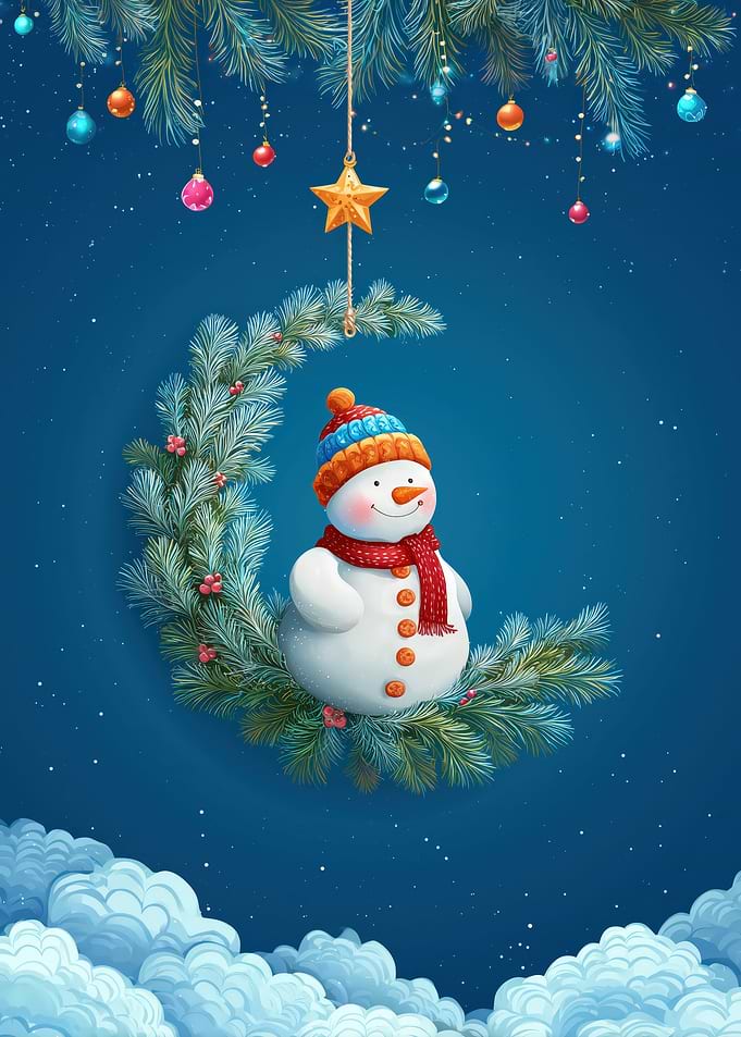 Snowman on Crescent Moon