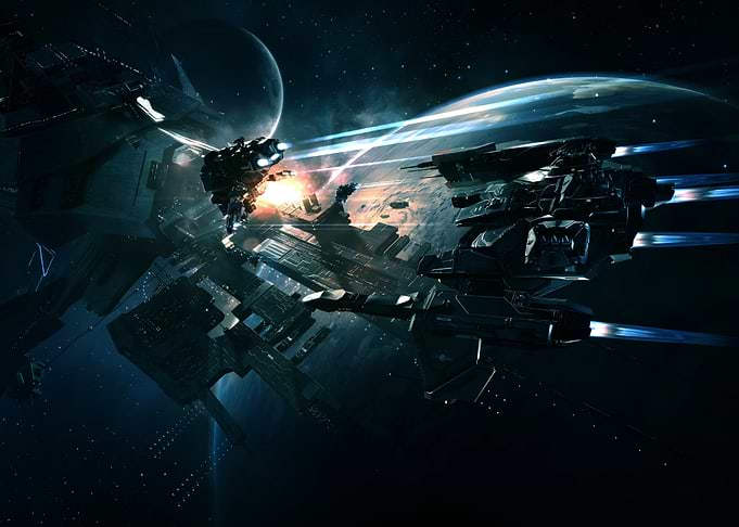 Space battle with futuristic spaceships