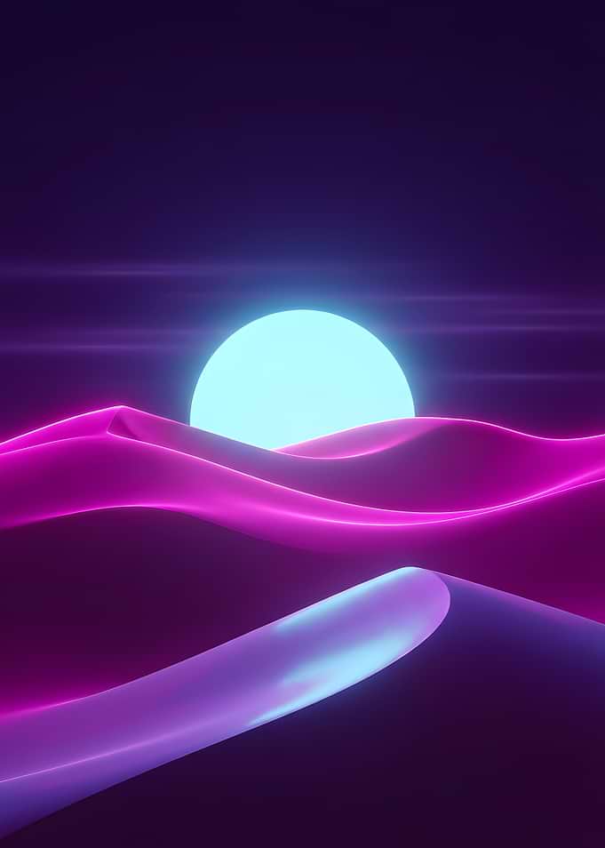 Neon Desert Landscape with Glowing Moon