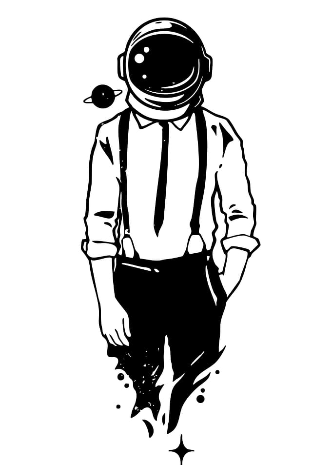 Astronaut in Suit Black and White