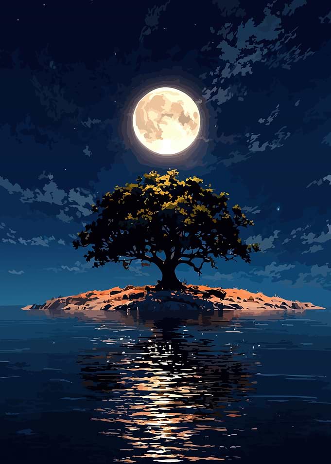 Moonlit Tree on Island