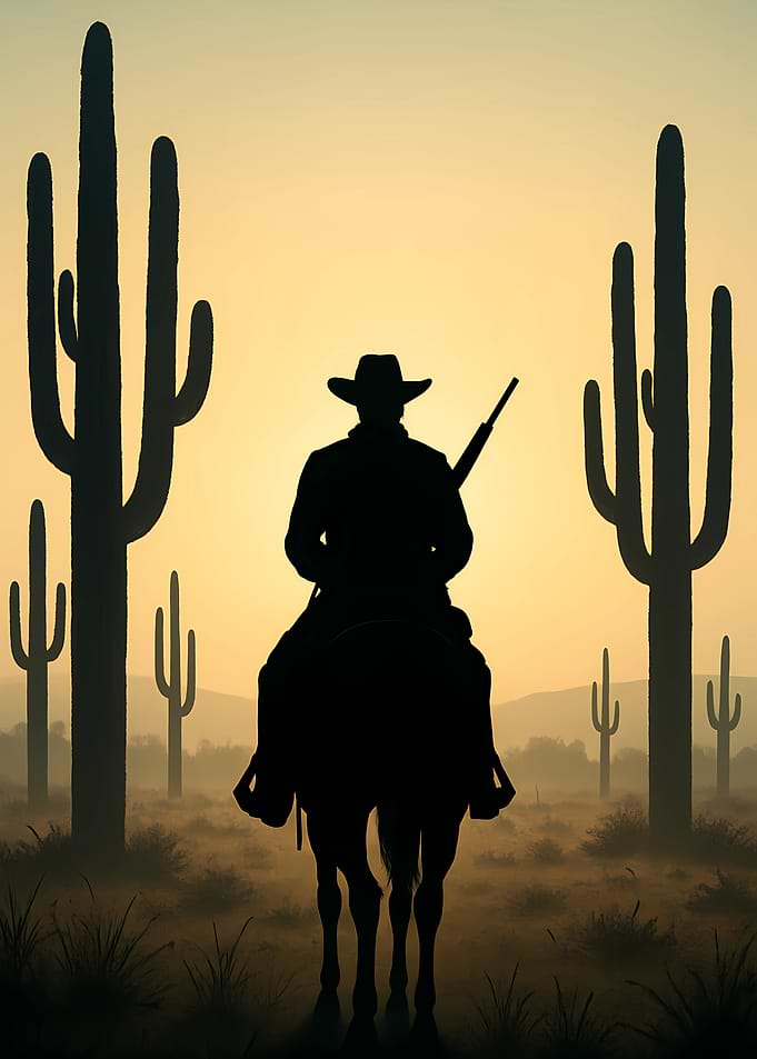 Cowboy Silhouette in Desert Landscape