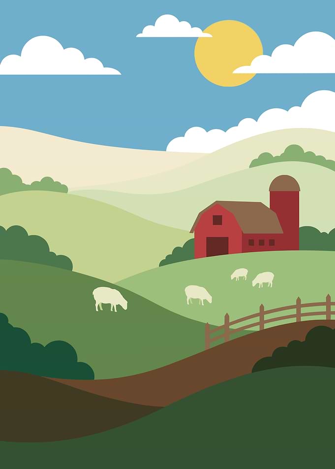 Cozy Farm Landscape with Sheep