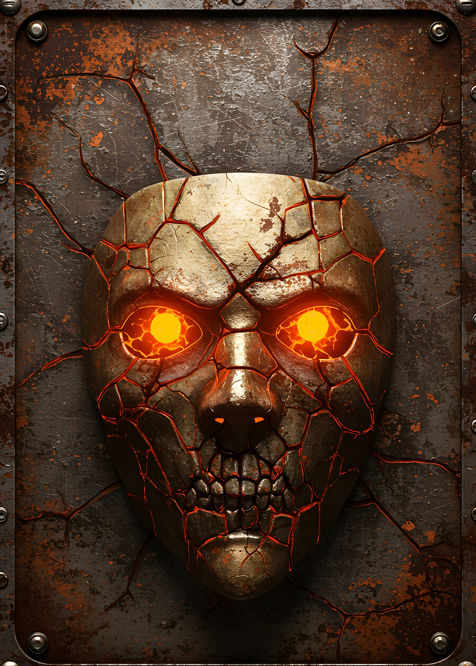 Cracked Mask with Glowing Eyes