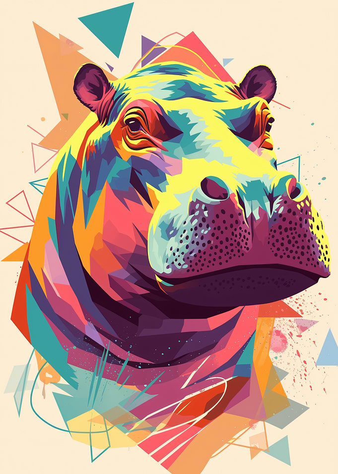 Colorful Hippopotamus Geometric Art