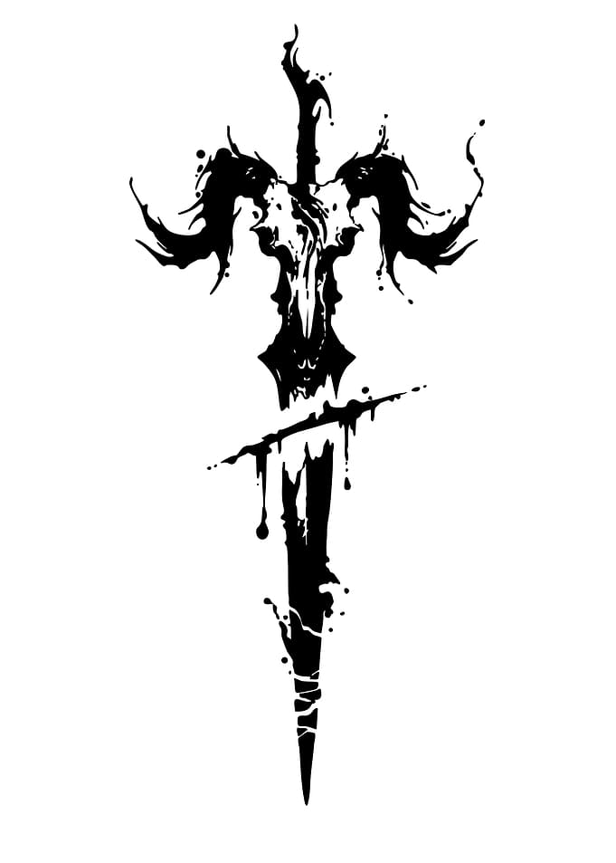 Black Ink Sword with Skull Design