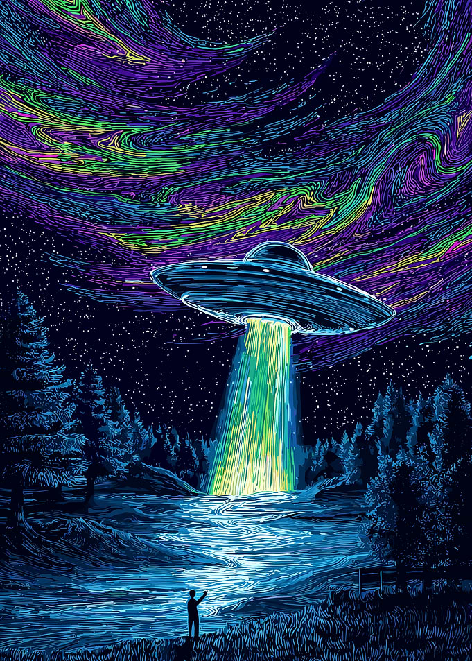 UFO Abduction in a Forest, Alien Spaceship.
