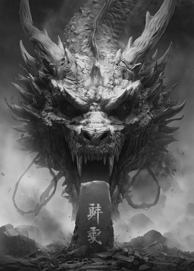 Monochrome Dragon with Monolith